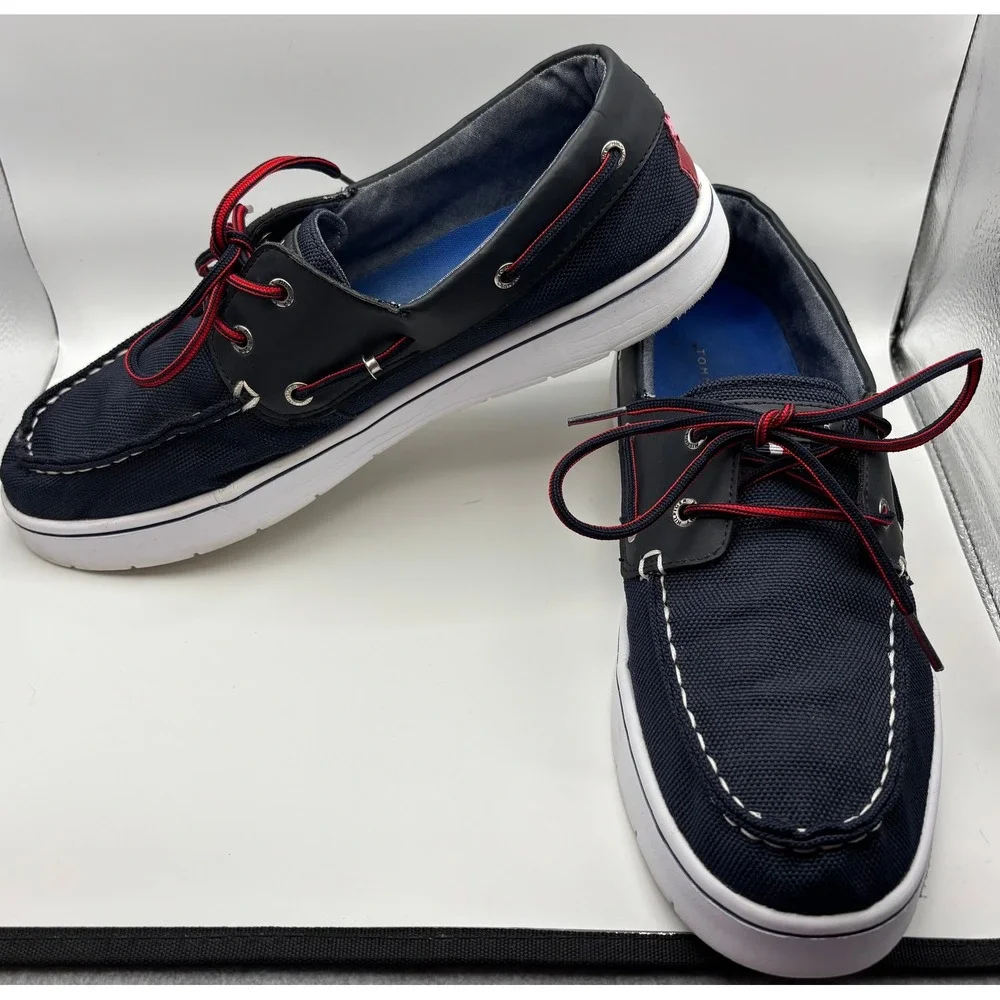 Tommy Hilfiger Mens TMNEIL Boat Loafers Navy Blue Textile Size 11.5 Preppy Shoe